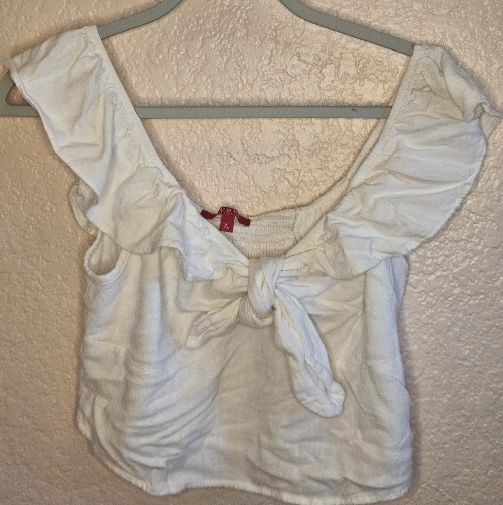 Guess White Ruffled Top